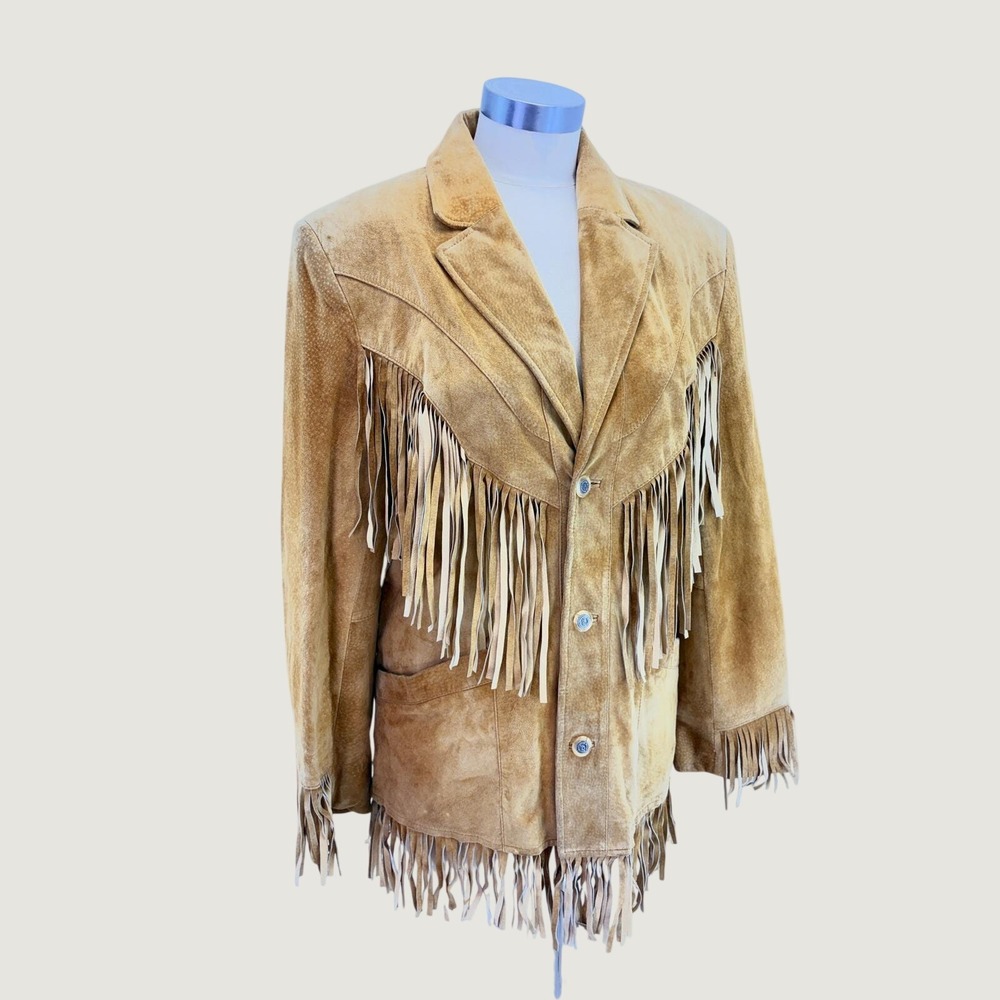 Vintage Tan Suede Leather Fringe Western Jacket Cowgirl Korea M